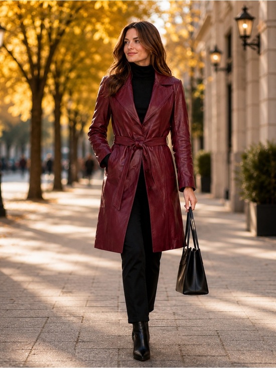 Badgley Mischka Jackets & Blazers - Badgley Mischka Tinsley Lamb Leather Trench Coat Bordeaux Oxblood NWT Size Small